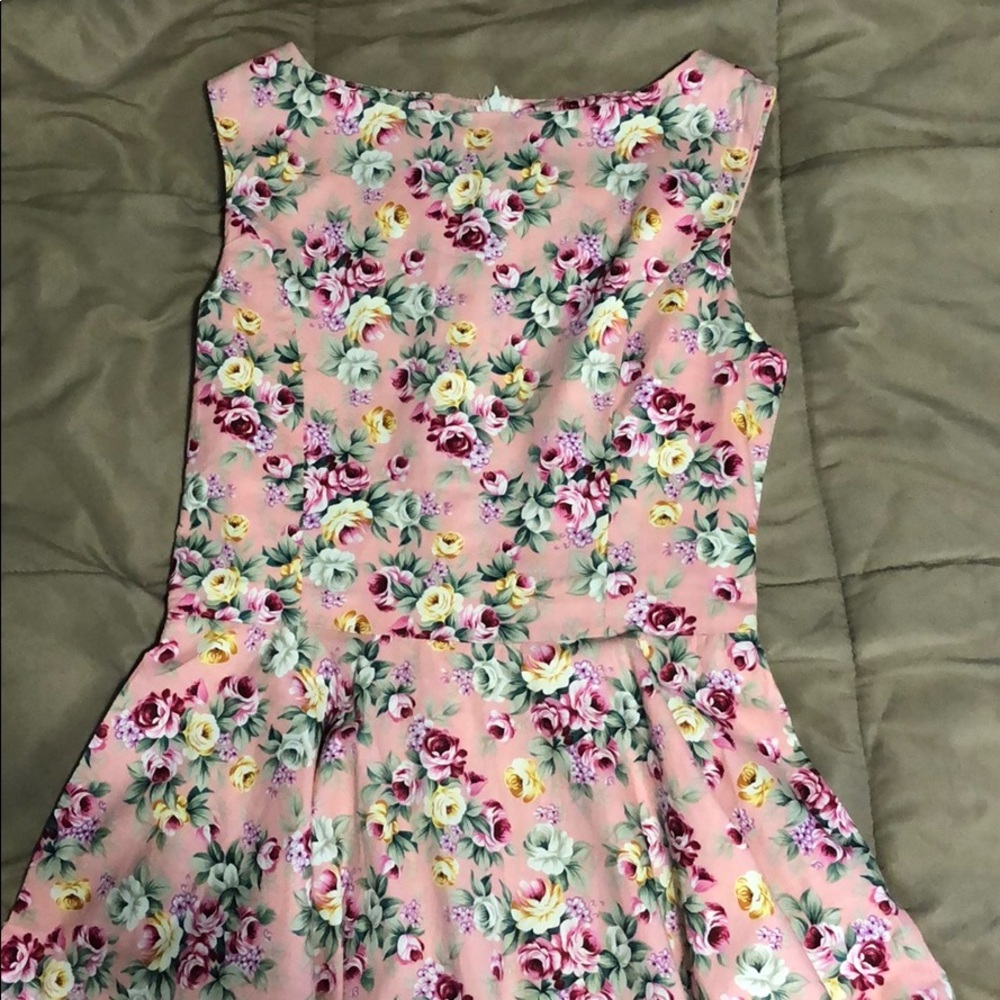 50s style pink floral dress